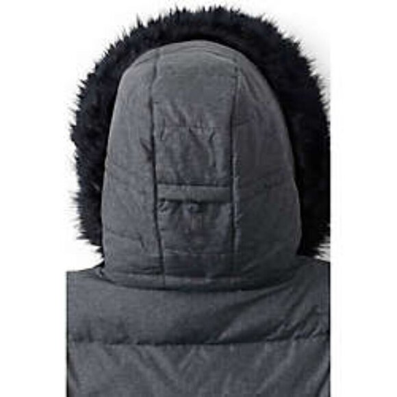 Lands' End Women's NWT 600 Down Winter Long Coat with Hood in Dark Stone Grey - Picture 4 of 6